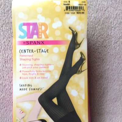 SPANX sz E Star Power Backdrop Black Ribbed Row Patterned Shaping Tight #1699NWT